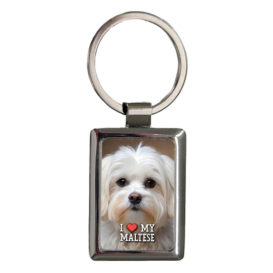 I Love My Maltese Dog Heart Rectangle Metal Keychain