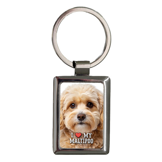 I Love My Maltipoo Dog Heart Rectangle Metal Keychain