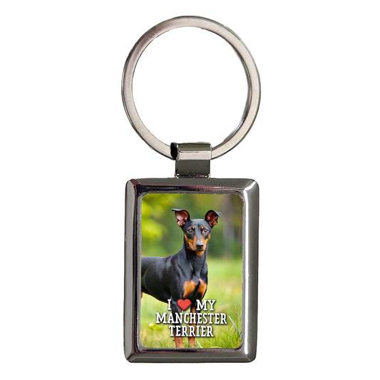 I Love My Manchester Terrier Dog Heart Rectangle Metal Keychain