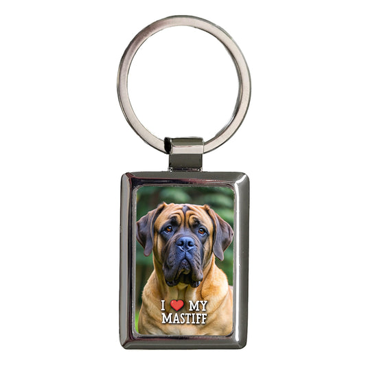 I Love My Mastiff Dog Heart Rectangle Metal Keychain