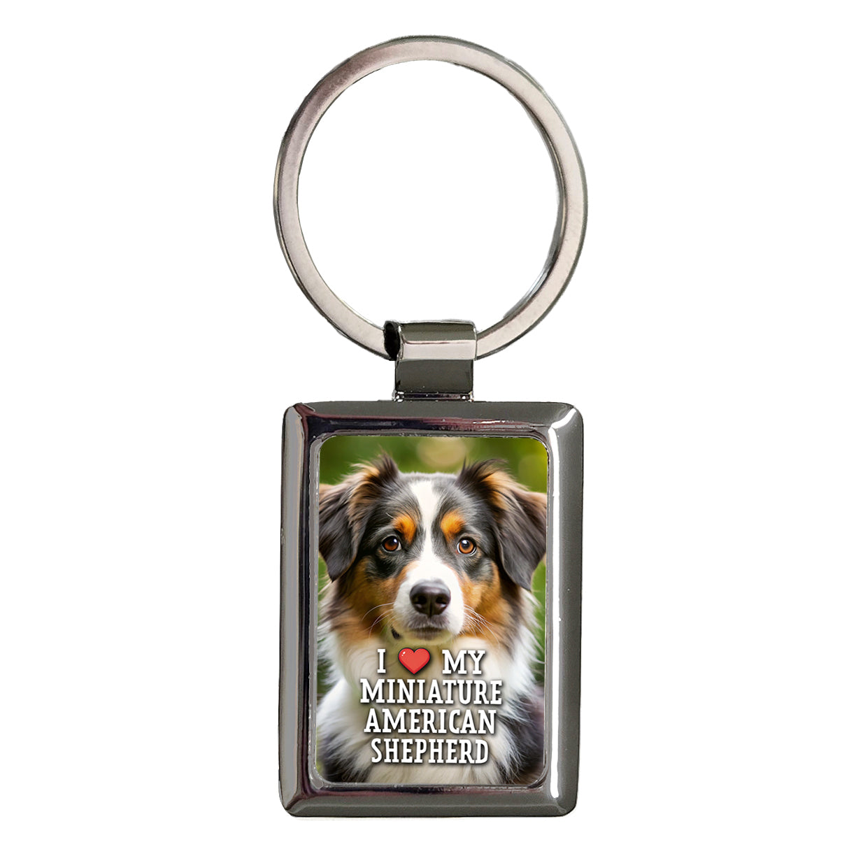 I Love My Miniature American Shepherd Dog Heart Rectangle Metal Keychain