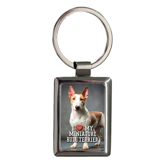 I Love My Miniature Bull Terrier Dog Heart Rectangle Metal Keychain