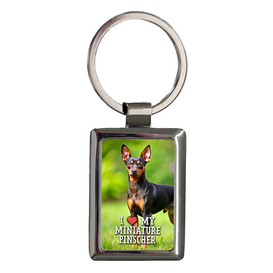 I Love My Miniature Pinscher Dog Heart Rectangle Metal Keychain
