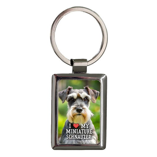 I Love My Miniature Schnauzer Dog Heart Rectangle Metal Keychain