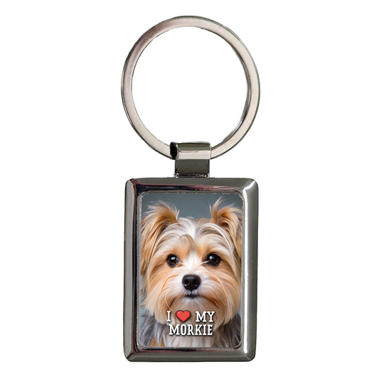I Love My Morkie Dog Heart Rectangle Metal Keychain