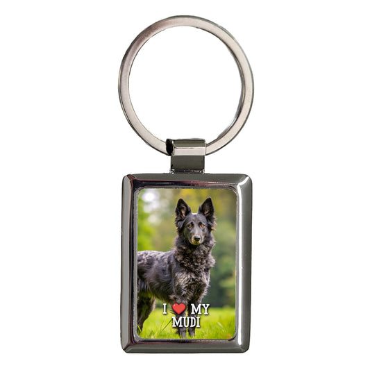 I Love My Mudi Dog Heart Rectangle Metal Keychain