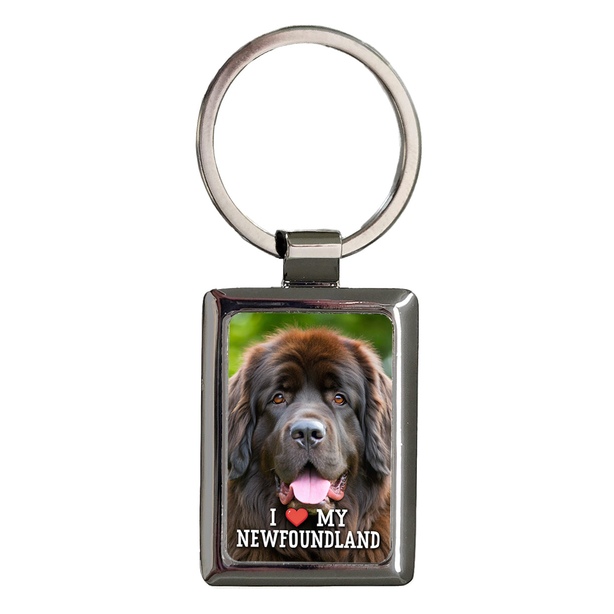 I Love My Newfoundland Dog Heart Rectangle Metal Keychain
