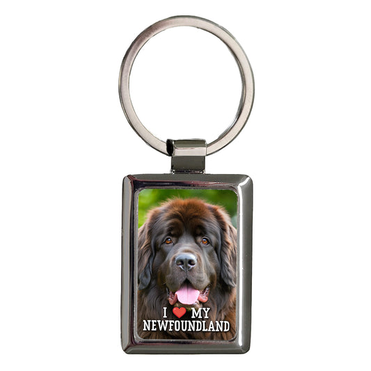 I Love My Newfoundland Dog Heart Rectangle Metal Keychain