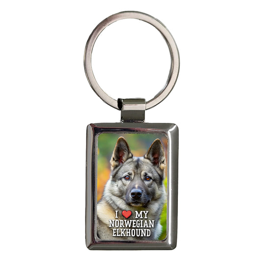 I Love My Norwegian Elkhound Dog Heart Rectangle Metal Keychain