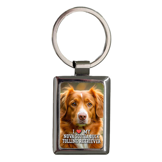 I Love My Nova Scotia Duck Tolling Retriever Dog Heart Rectangle Metal Keychain