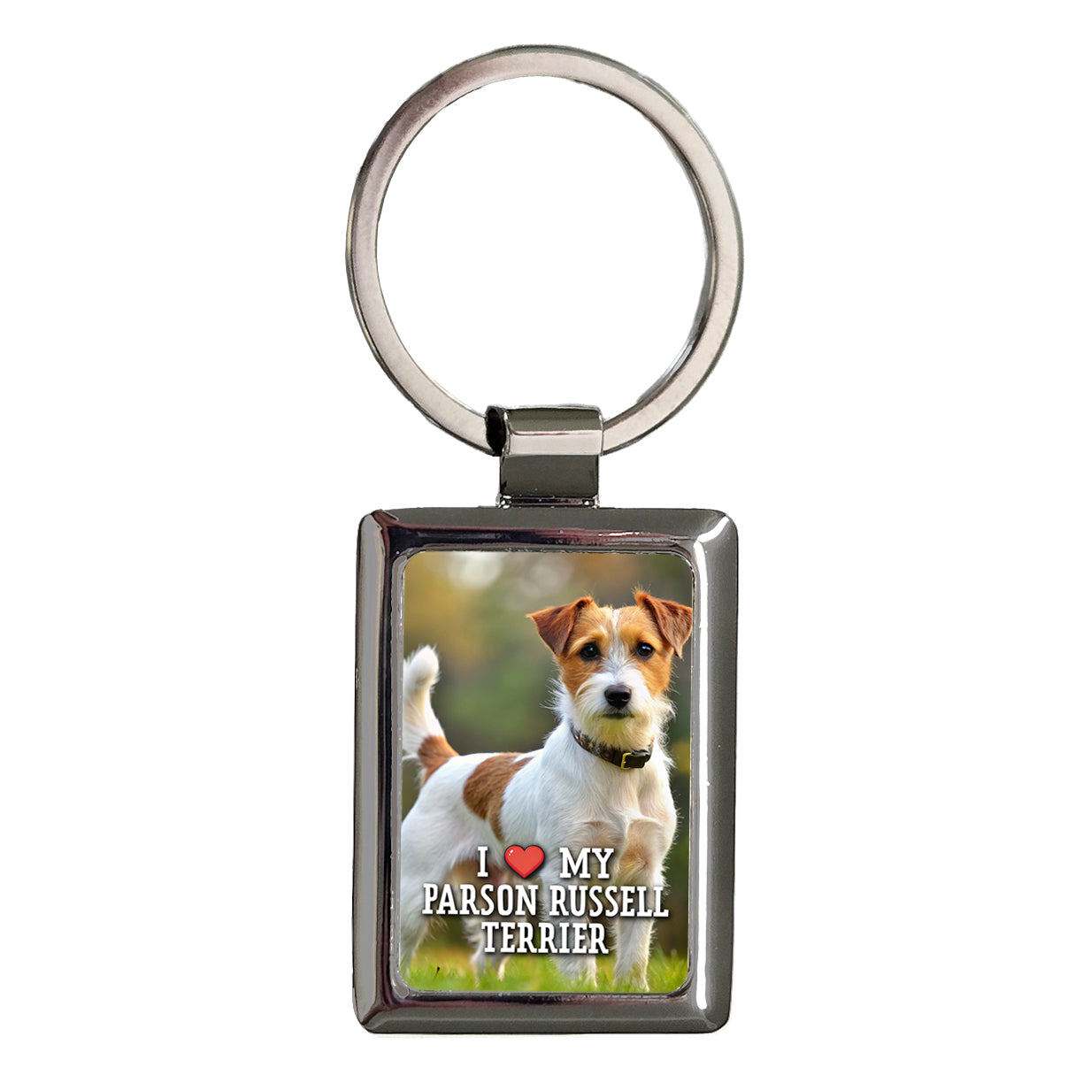 I Love My Parson Russell Terrier Dog Heart Rectangle Metal Keychain
