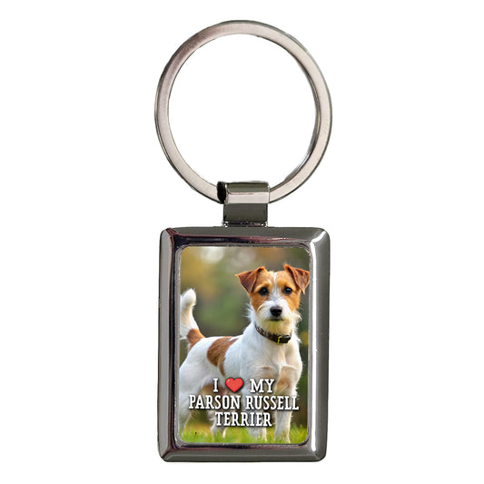 I Love My Parson Russell Terrier Dog Heart Rectangle Metal Keychain