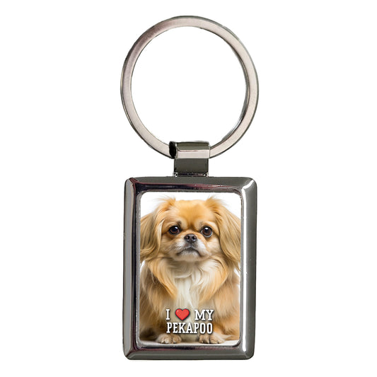 I Love My Pekapoo Dog Heart Rectangle Metal Keychain