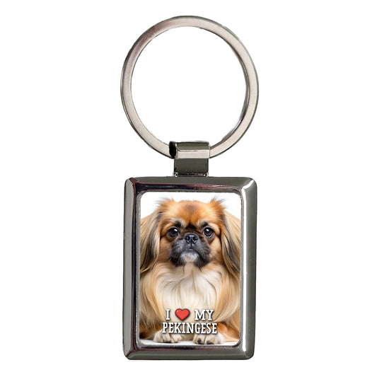 I Love My Pekingese Dog Heart Rectangle Metal Keychain