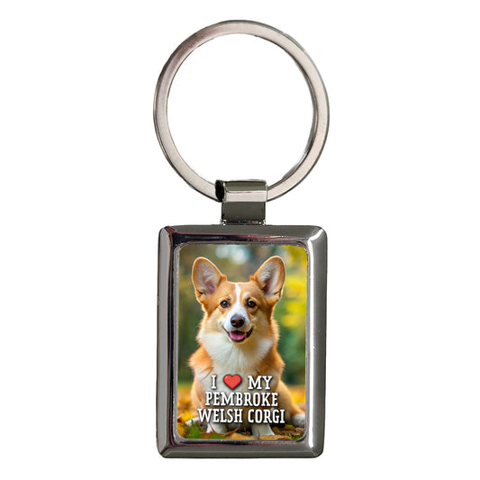 I Love My Pembroke Welsh Corgi Dog Heart Rectangle Metal Keychain
