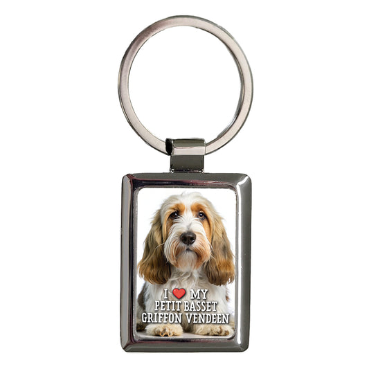 I Love My Petit Basset Griffon Vendeen Dog Heart Rectangle Metal Keychain