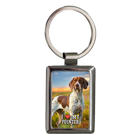 I Love My Pointer Dog Heart Rectangle Metal Keychain