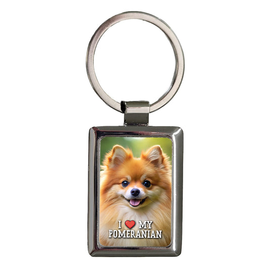 I Love My Pomeranian Dog Heart Rectangle Metal Keychain