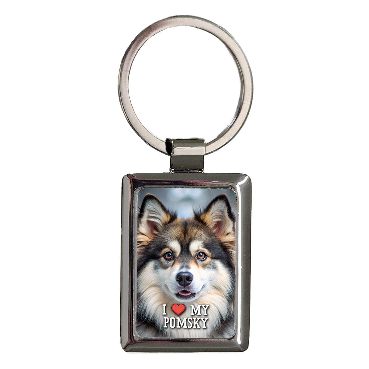 I Love My Pomsky Dog Heart Rectangle Metal Keychain