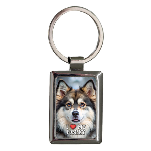 I Love My Pomsky Dog Heart Rectangle Metal Keychain