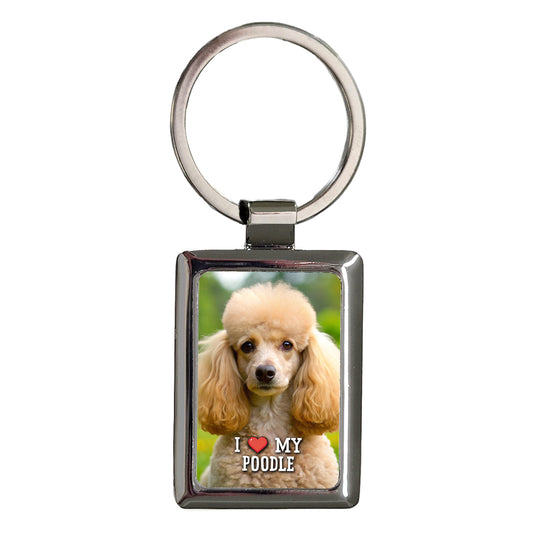 I Love My Poodle Dog Heart Rectangle Metal Keychain