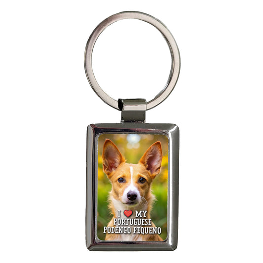 I Love My Portuguese Podengo Pequeno Dog Heart Rectangle Metal Keychain