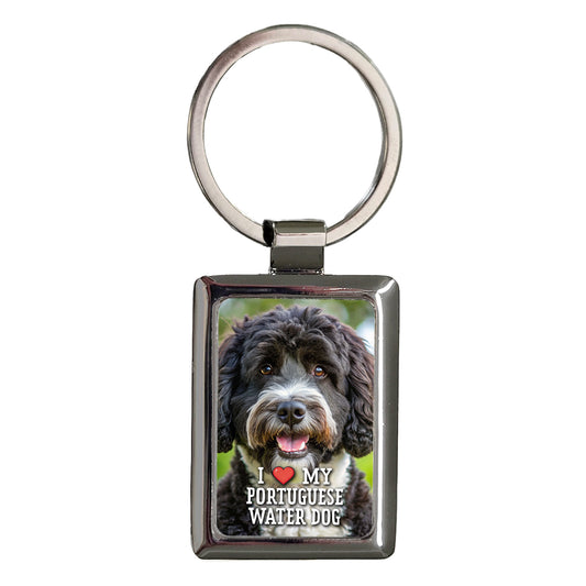 I Love My Portuguese Water Dog Heart Rectangle Metal Keychain