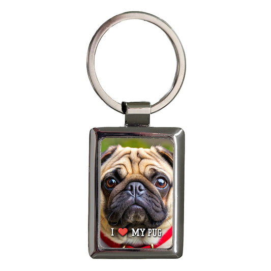 I Love My Pug Dog Heart Rectangle Metal Keychain
