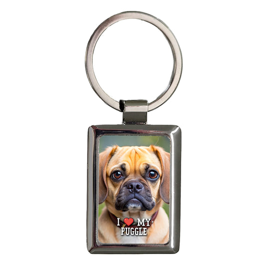 I Love My Puggle Dog Heart Rectangle Metal Keychain