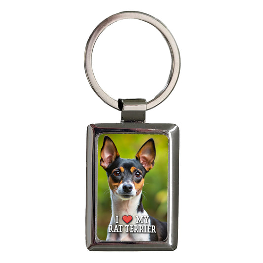 I Love My Rat Terrier Dog Heart Rectangle Metal Keychain