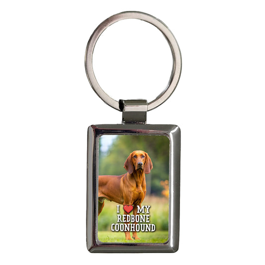 I Love My Redbone Coonhound Dog Heart Rectangle Metal Keychain