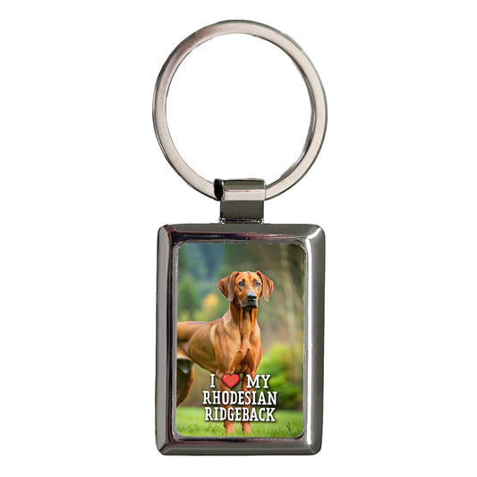 I Love My Rhodesian Ridgeback Dog Heart Rectangle Metal Keychain