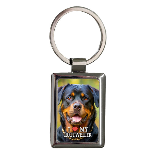 I Love My Rottweiler Dog Heart Rectangle Metal Keychain