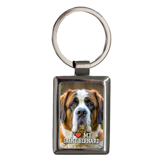 I Love My Saint Bernard Dog Heart Rectangle Metal Keychain