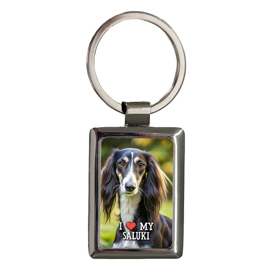 I Love My Saluki Dog Heart Rectangle Metal Keychain