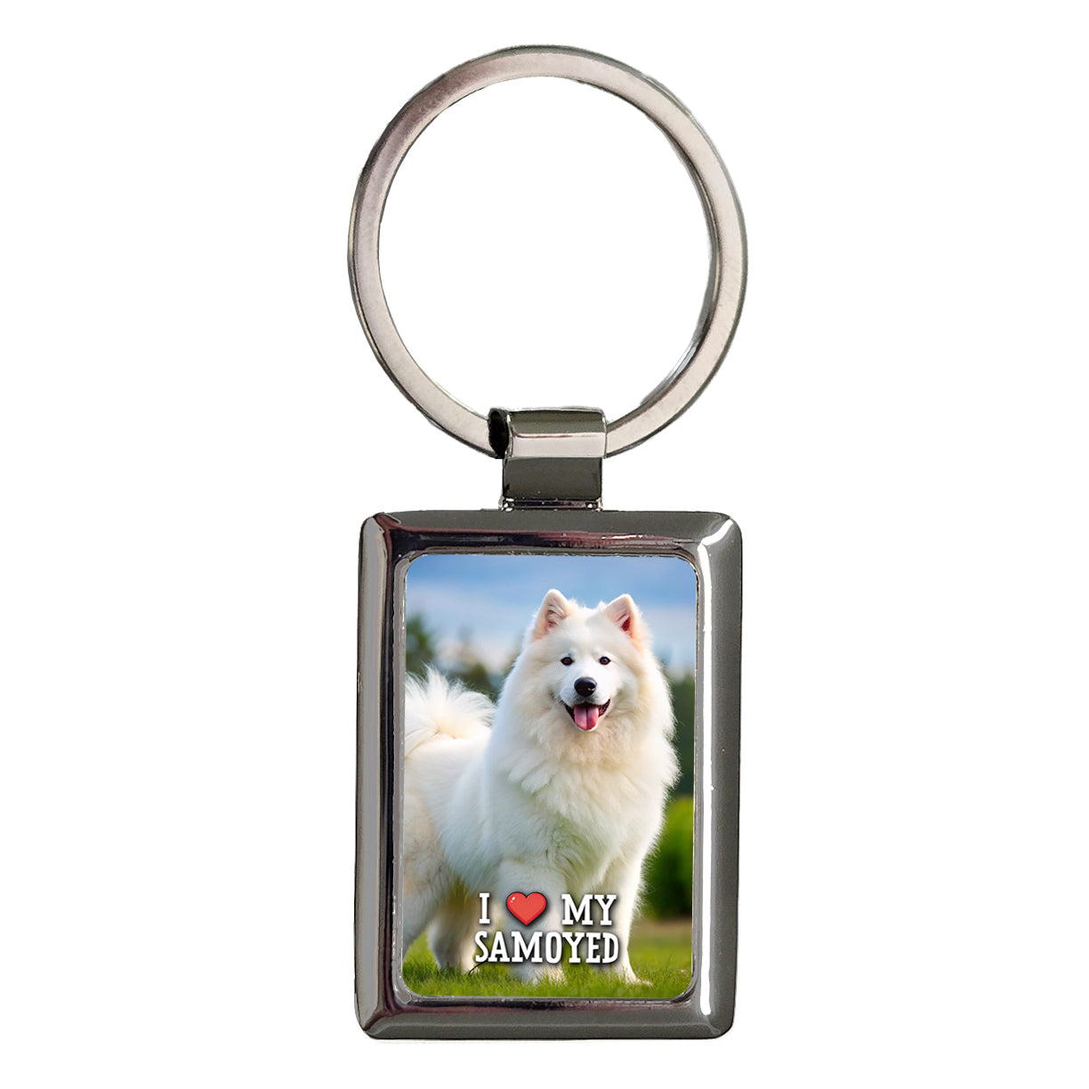 I Love My Samoyed Dog Heart Rectangle Metal Keychain