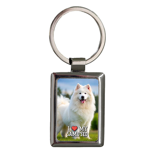 I Love My Samoyed Dog Heart Rectangle Metal Keychain