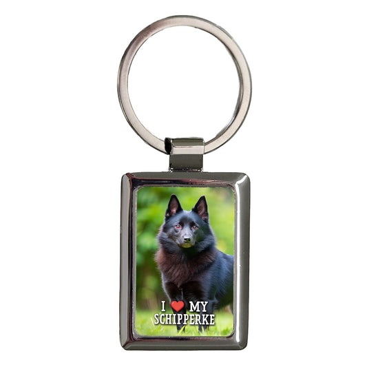 I Love My Schipperke Dog Heart Rectangle Metal Keychain