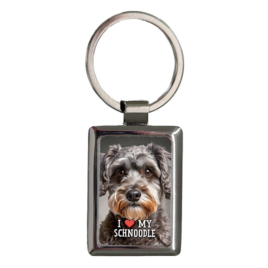 I Love My Schnoodle Dog Heart Rectangle Metal Keychain