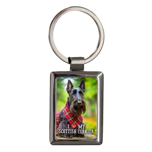 I Love My Scottish Terrier Dog Heart Rectangle Metal Keychain