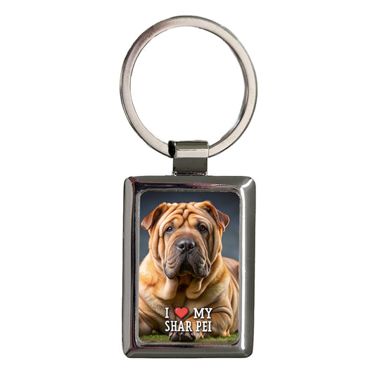 I Love My Shar Pei Dog Heart Rectangle Metal Keychain