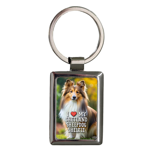 I Love My Shetland Sheepdog Sheltie Dog Heart Rectangle Metal Keychain