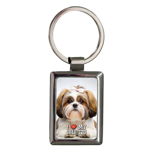 I Love My Shih Tzu Dog Heart Rectangle Metal Keychain