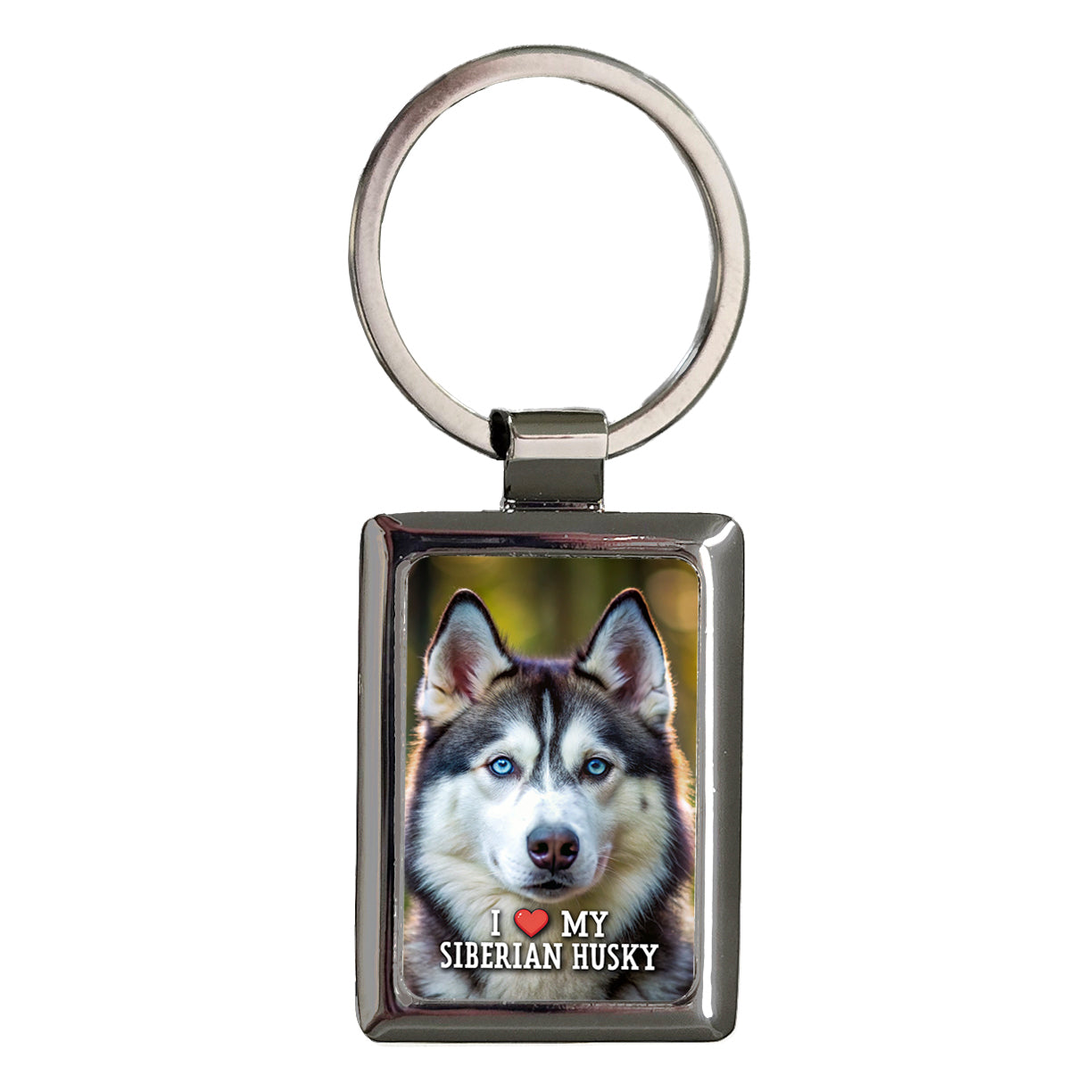 I Love My Siberian Husky Dog Heart Rectangle Metal Keychain