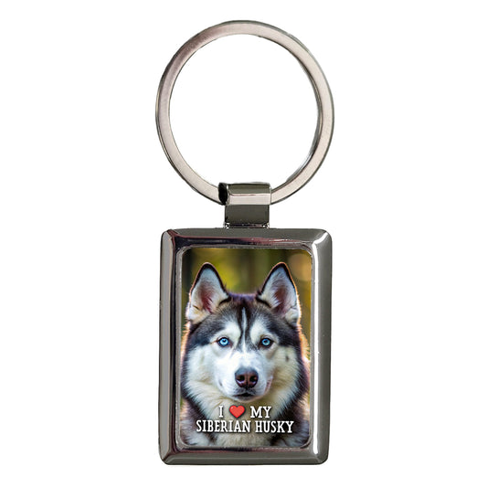 I Love My Siberian Husky Dog Heart Rectangle Metal Keychain