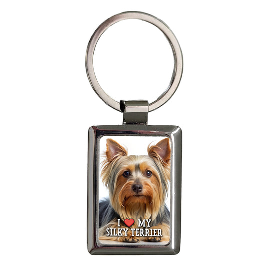 I Love My Silky Terrier Dog Heart Rectangle Metal Keychain