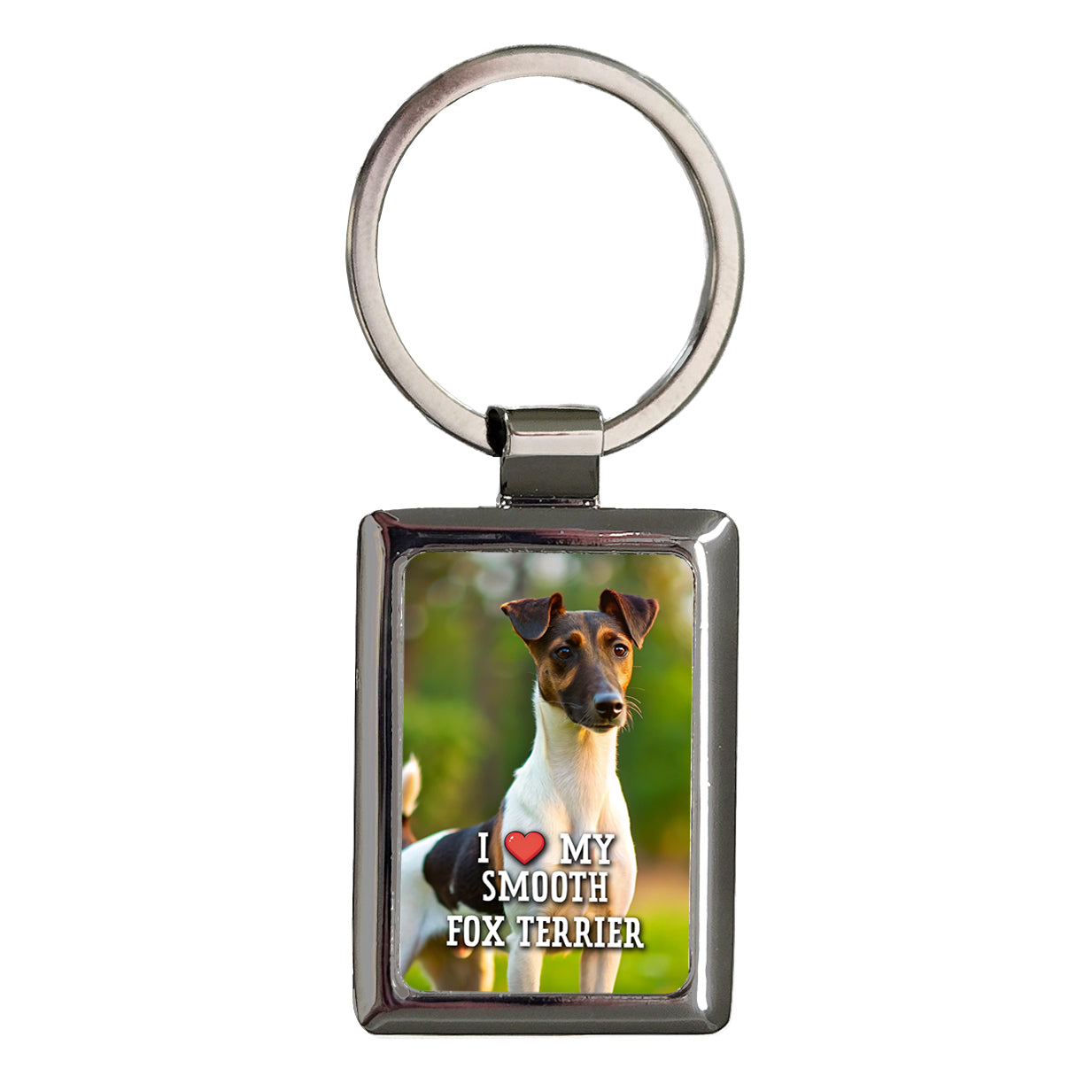 I Love My Smooth Fox Terrier Dog Heart Rectangle Metal Keychain