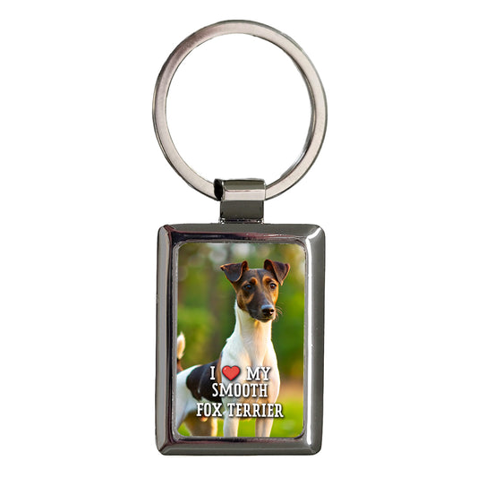 I Love My Smooth Fox Terrier Dog Heart Rectangle Metal Keychain