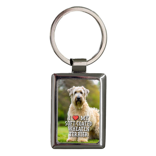 I Love My Soft Coated Wheaten Terrier Dog Heart Rectangle Metal Keychain