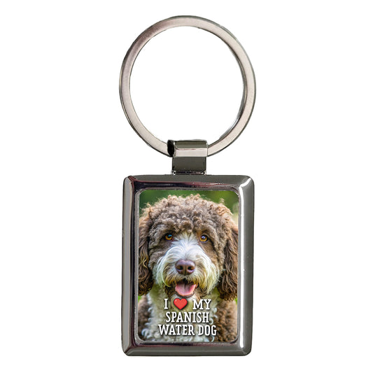 I Love My Spanish Water Dog Heart Rectangle Metal Keychain